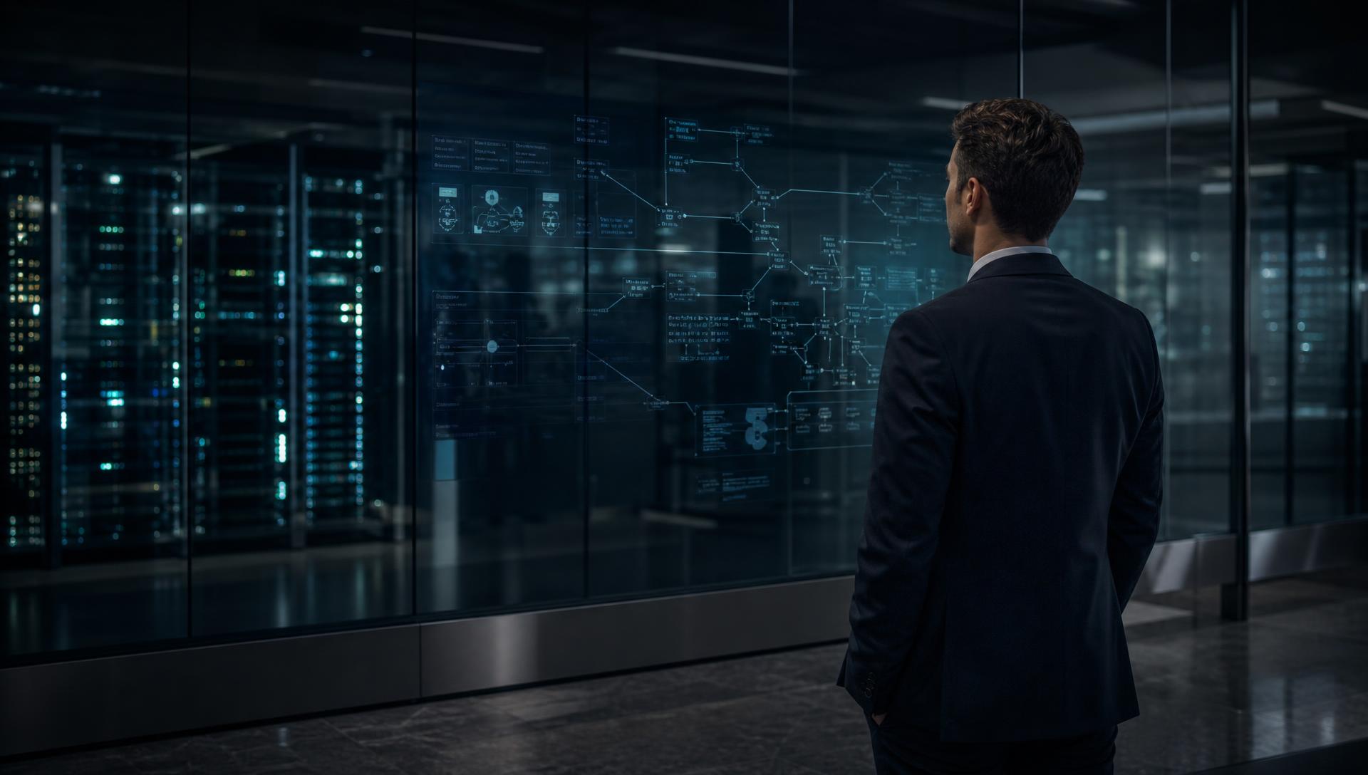 Enterprise office at night representing a modern, connected business