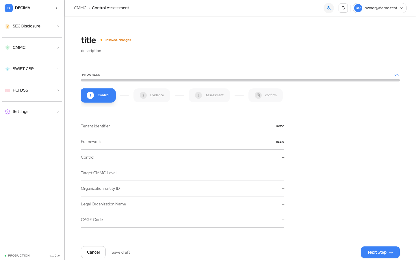 Step 1 — Control, as shown in DECIMA
