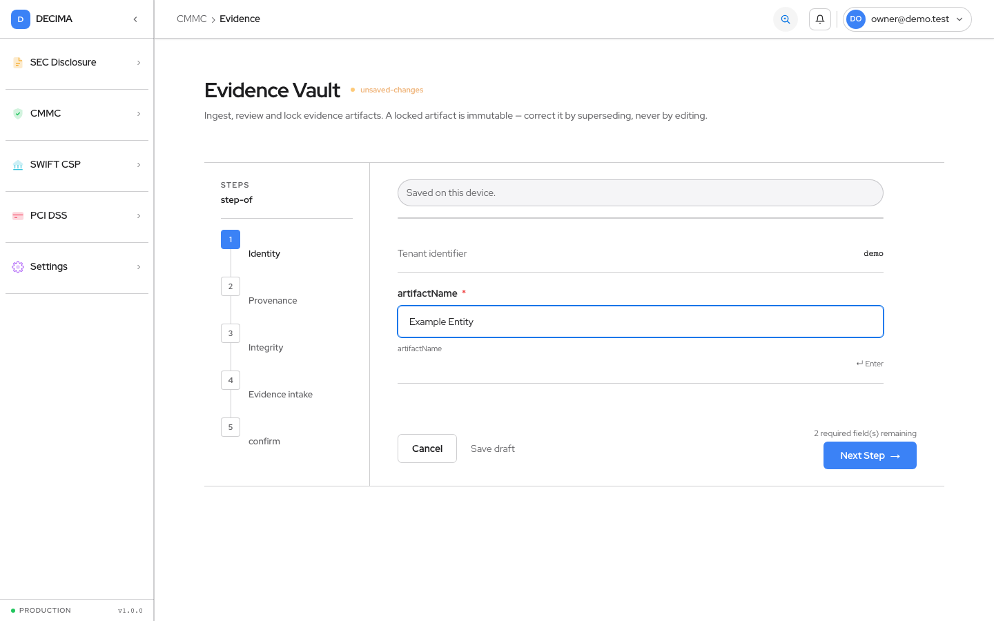 Step 11 — Audit trail, as shown in DECIMA