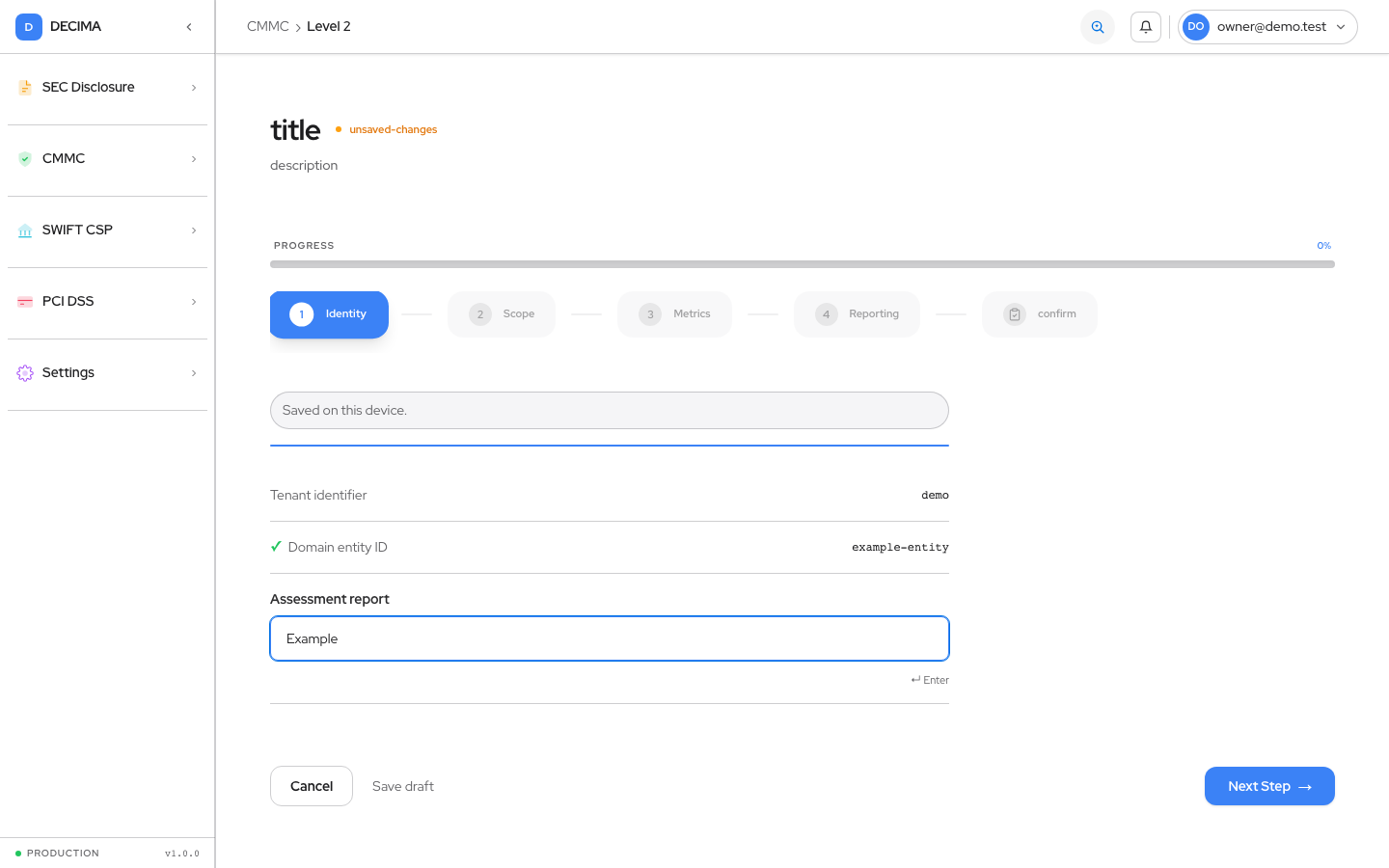 Step 4 — Reporting, as shown in DECIMA