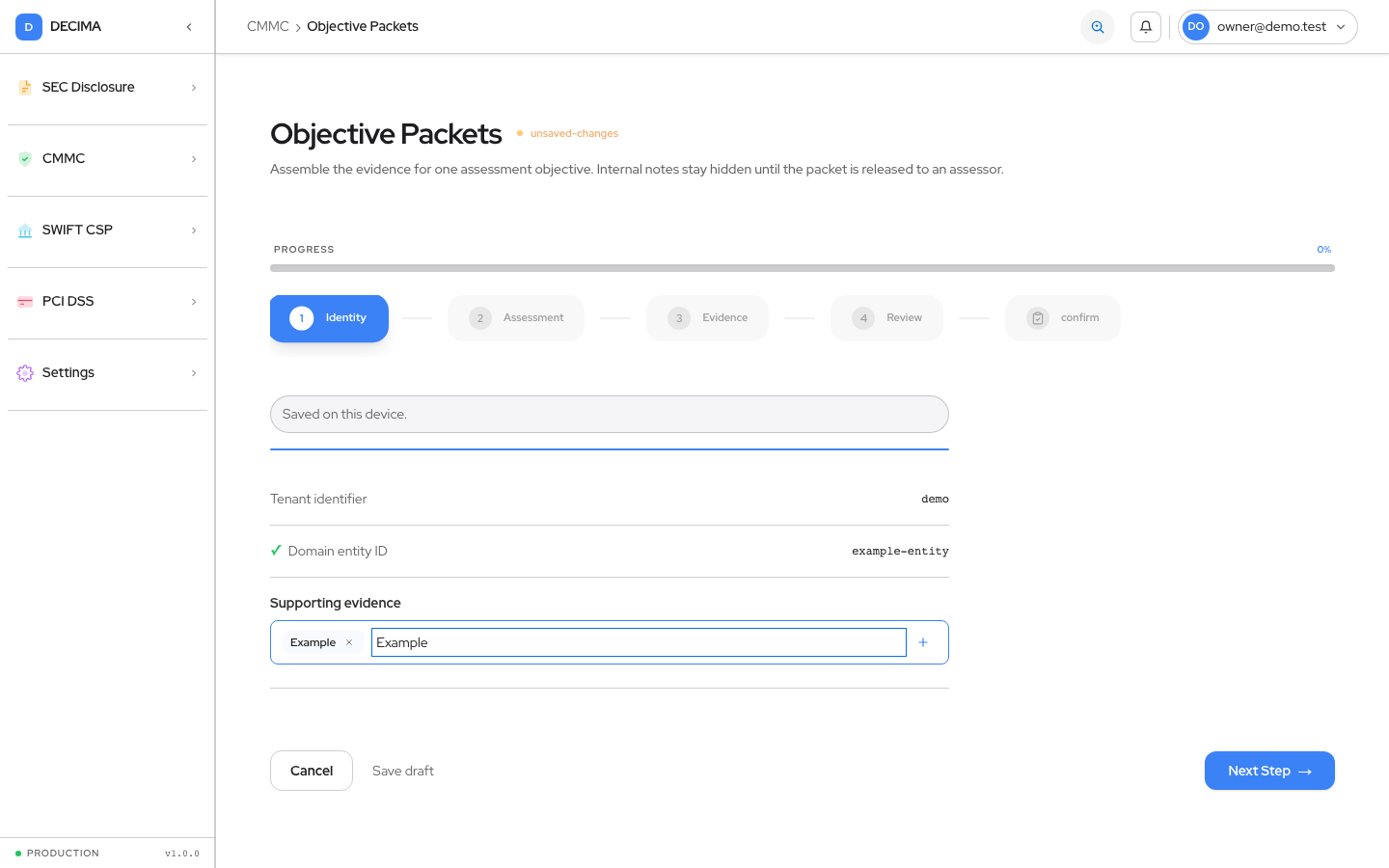 Step 2 — Objective, as shown in DECIMA