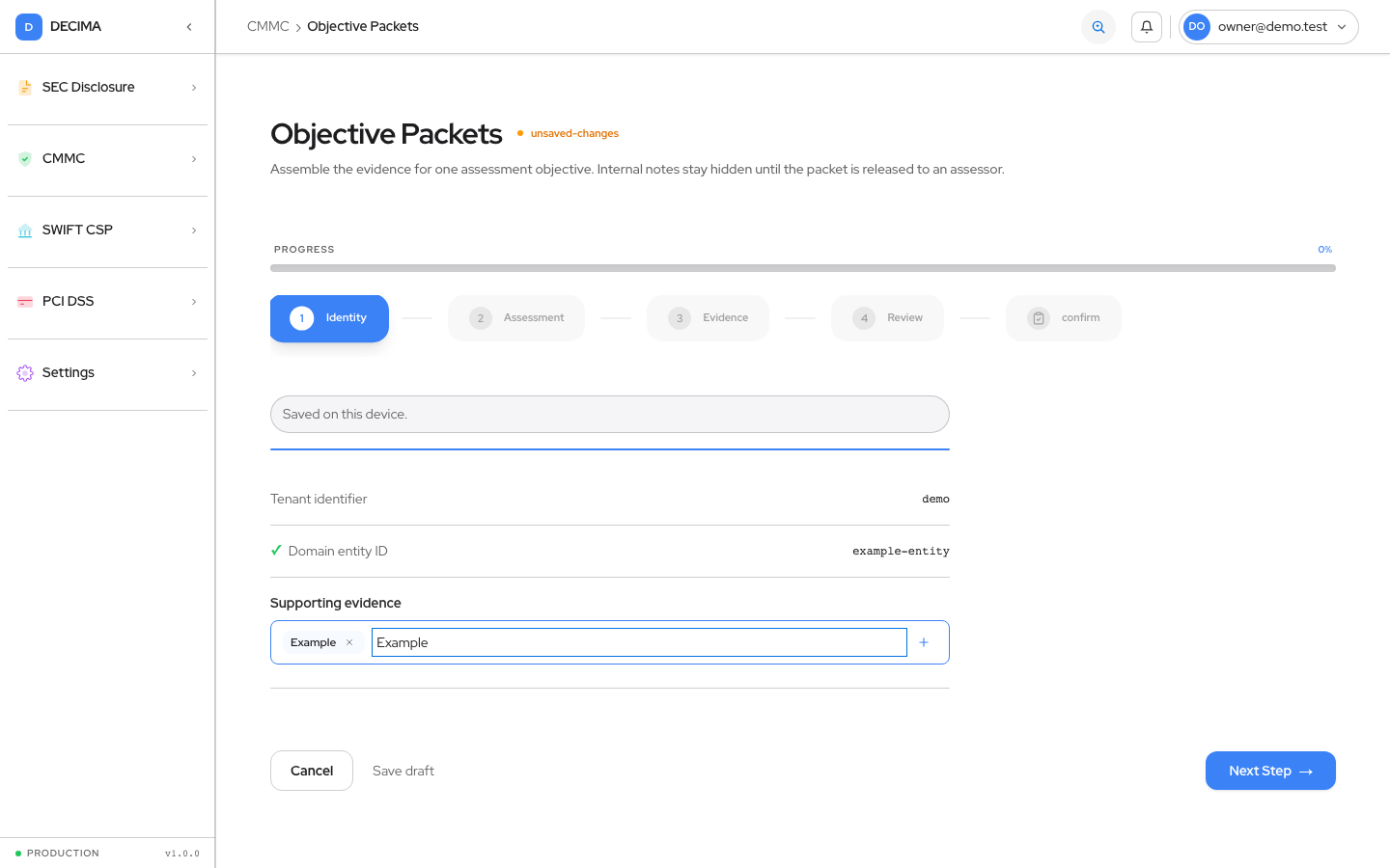 Step 4 — Review, as shown in DECIMA