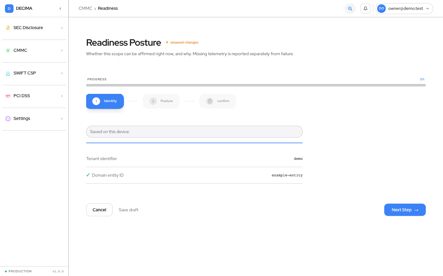 Step 1 — Identity, as shown in DECIMA