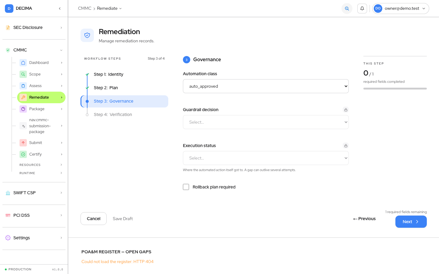 Step 3 — Governance, as shown in DECIMA