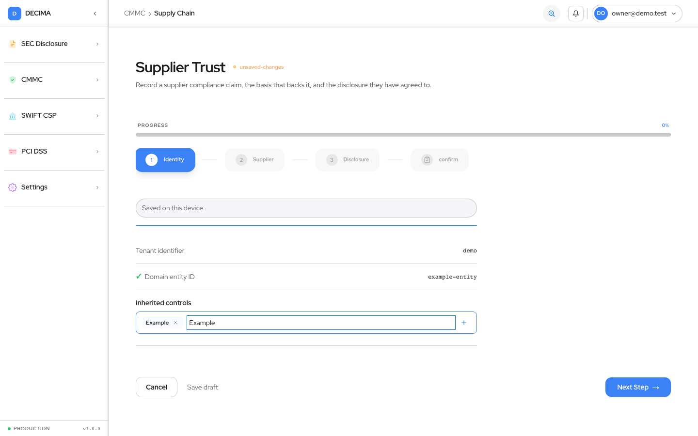 Step 2 — Supplier, as shown in DECIMA