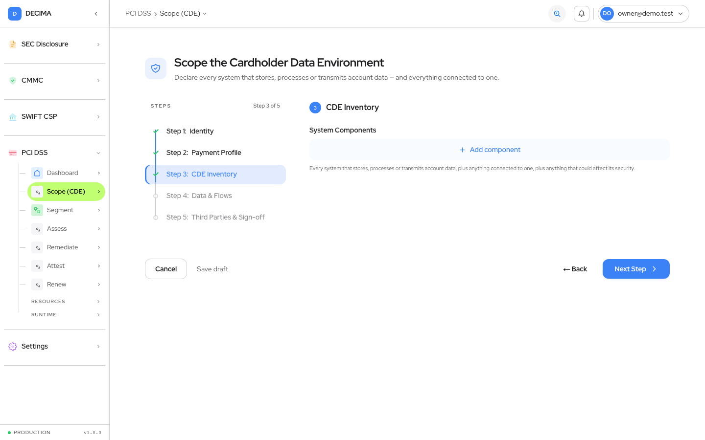 Step 3 — CDE Inventory, as shown in DECIMA
