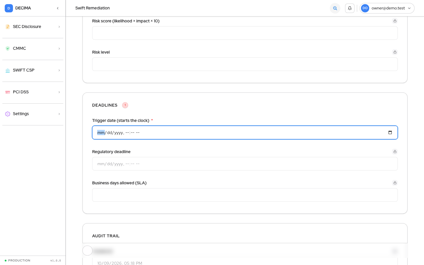 Step 8 — Deadlines, as shown in DECIMA
